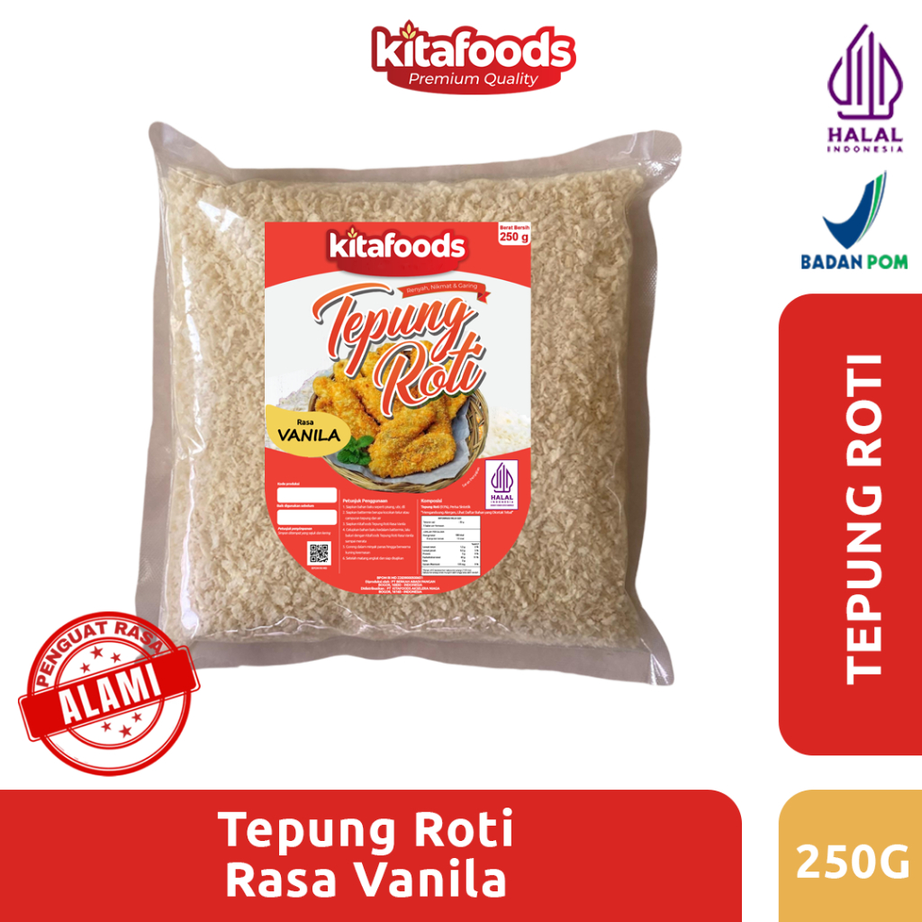 

Kitafoods Tepung Roti Rasa vanilla Kitafoods 250g - Tanpa Penguat Rasa