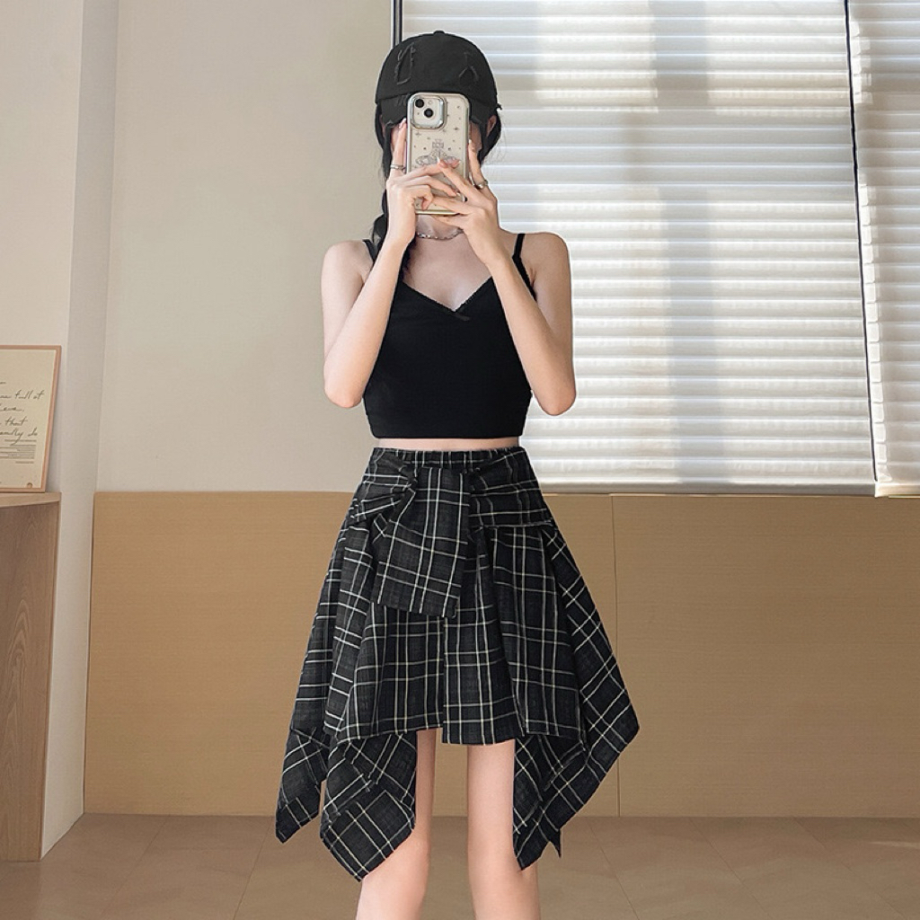 Rok Kotak Asimetris Cewek Kekinian | Skirt Korean Style Dance OOTD Wanita | Rok Celana Pendek Korea