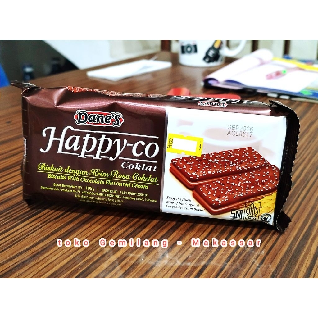 

Dane's Happy-co coklat 105 gr, biskuit dengan krim cokelat