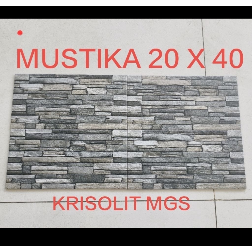 keramik dinding kamar mandi teras dapur pilar rumah batu kasar 20x40 KRISOLIT MGS motif batu grey ab
