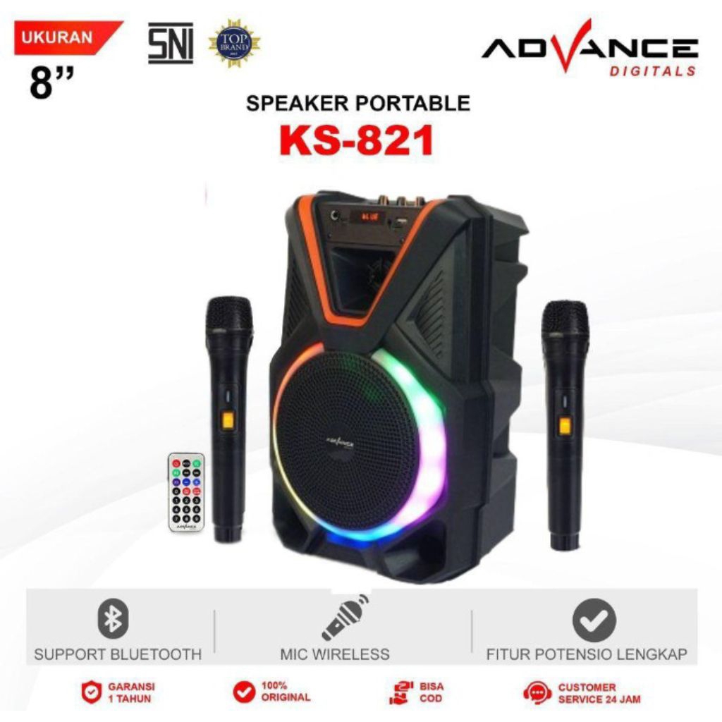 ADVANCE SPEAKER PORTABLE BLUETOOTH 8 INCH PLUS 2 MIC WIRELESS - SPEAKER BLUETOOTH ADVANCE 8 INCH - S