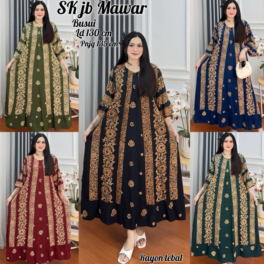 DRES JUMBO MAWAR KOMBINASI LENGAN 3/4 LD 130 CM RAYON GROSIR DASTER SANTAI JUMBO GAMIS JUMBO WANITA