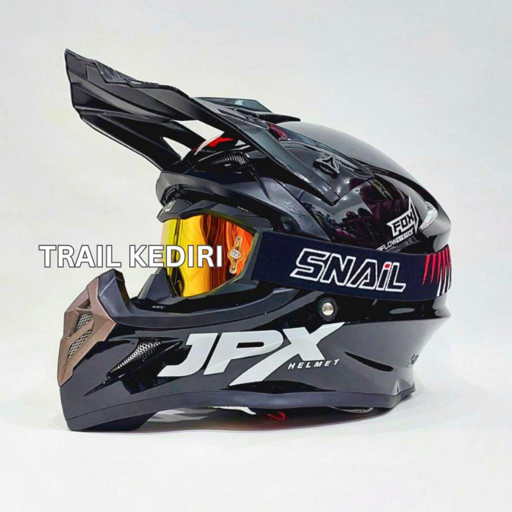 Jpx Fox1 Black Glossy Metalic Solid Helm Cross Google Trail