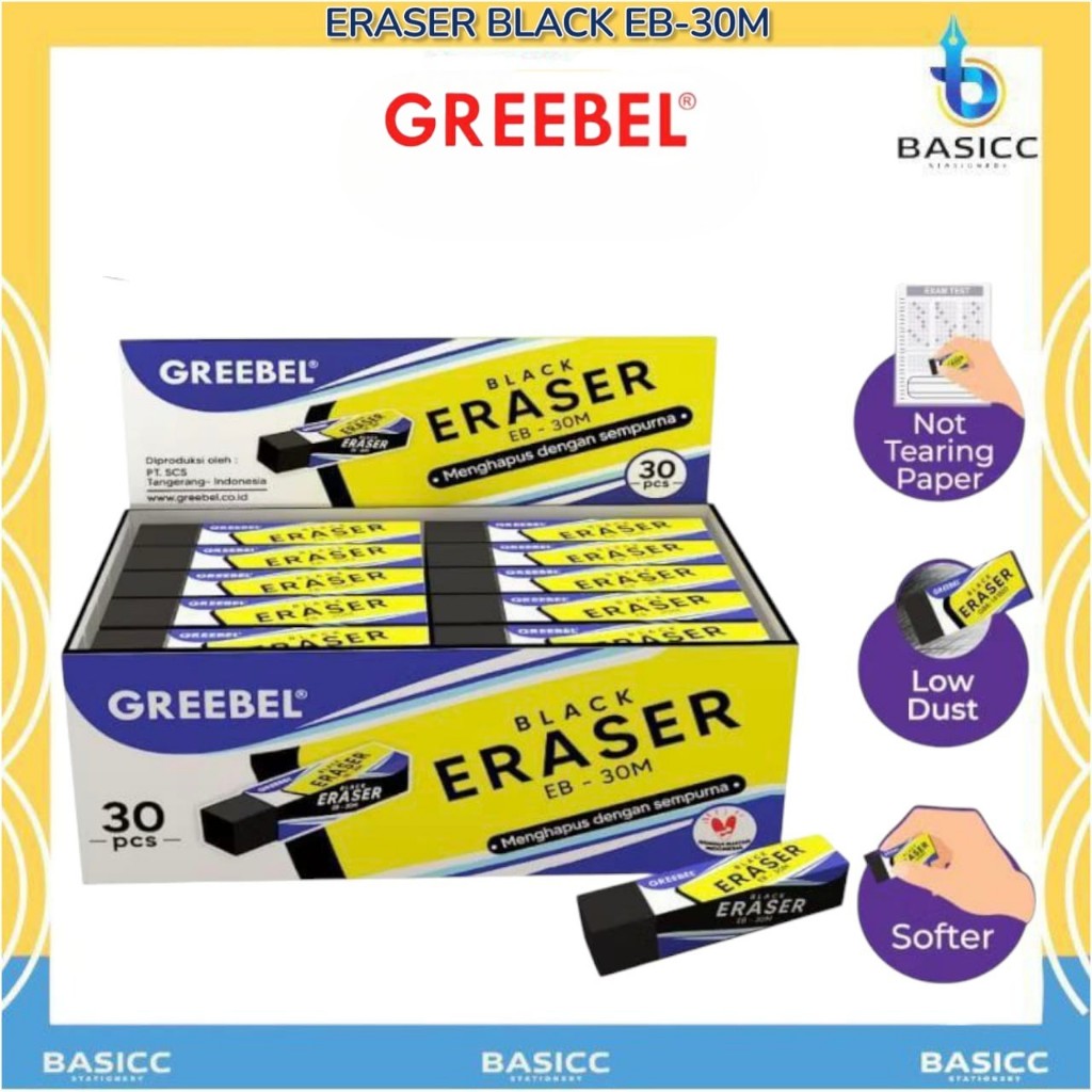 

Greebel Eraser Hitam Stip Hapusan EB- 30M / Penghapus Pensil | @ 1 Pcs
