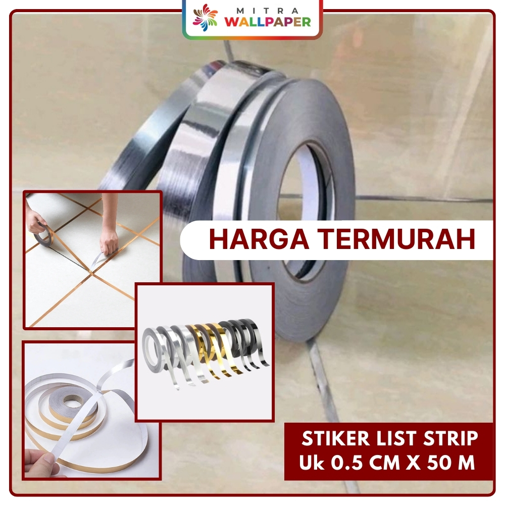 Stiker List Strip Dinding Stiker List Plat Dinding Keramik Gold Hitam Silver
