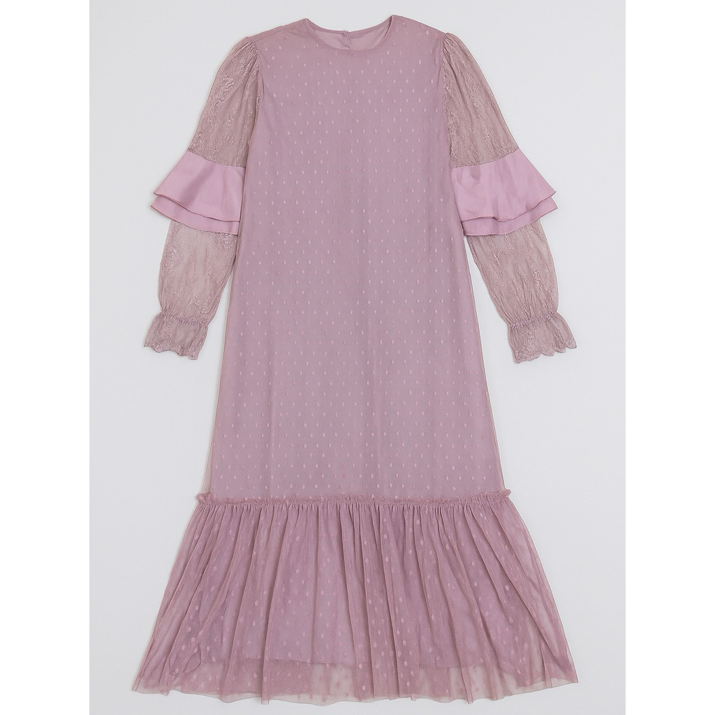 Dress gamis, pesta, wedding, party, bridesmaid brukat mix tile dot organza panjang 140 new mewah