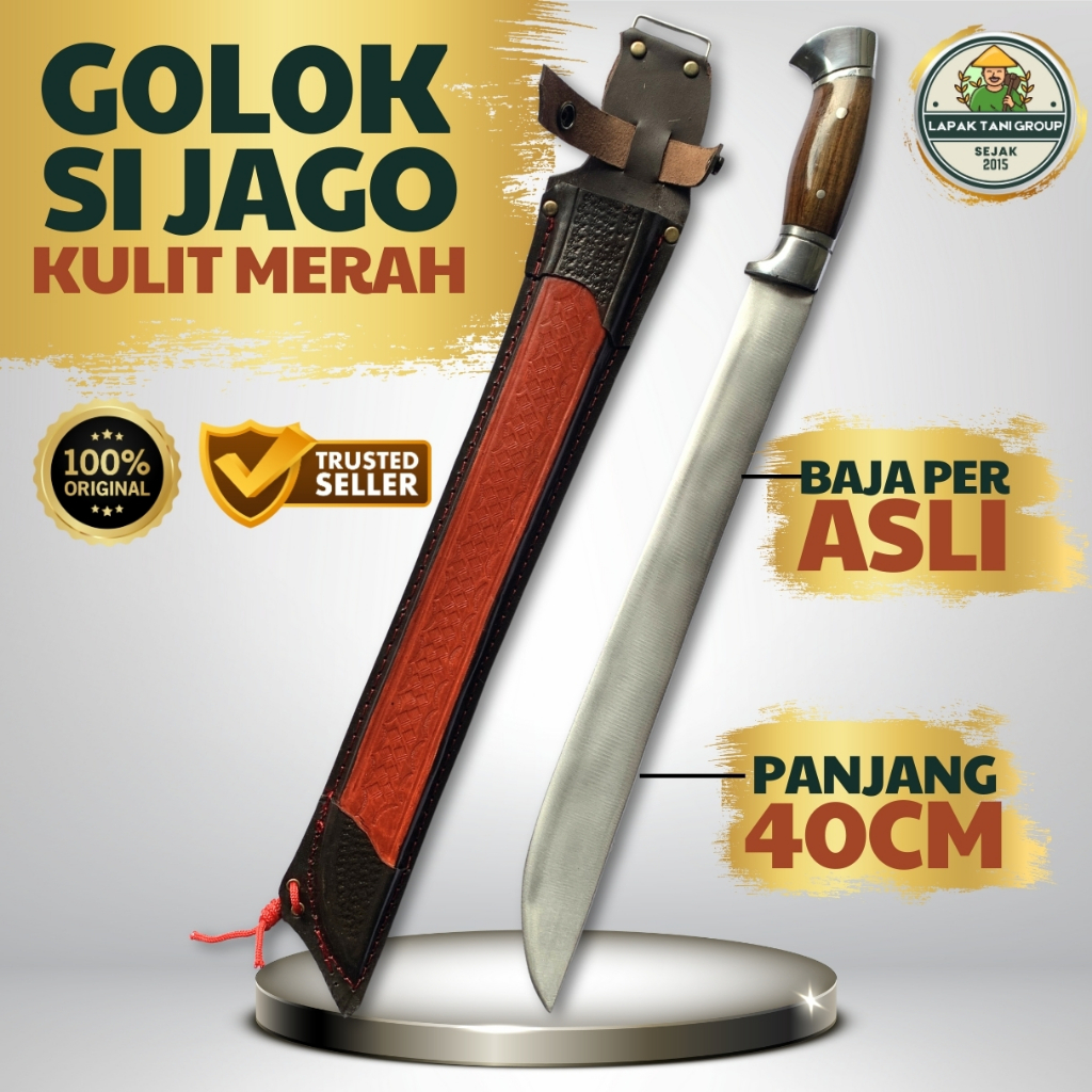Lapak Tani Group Golok Kebun Si Jago Sarung Kulit Merah Original / Pisau Taman Peralatan Berkebun Ba