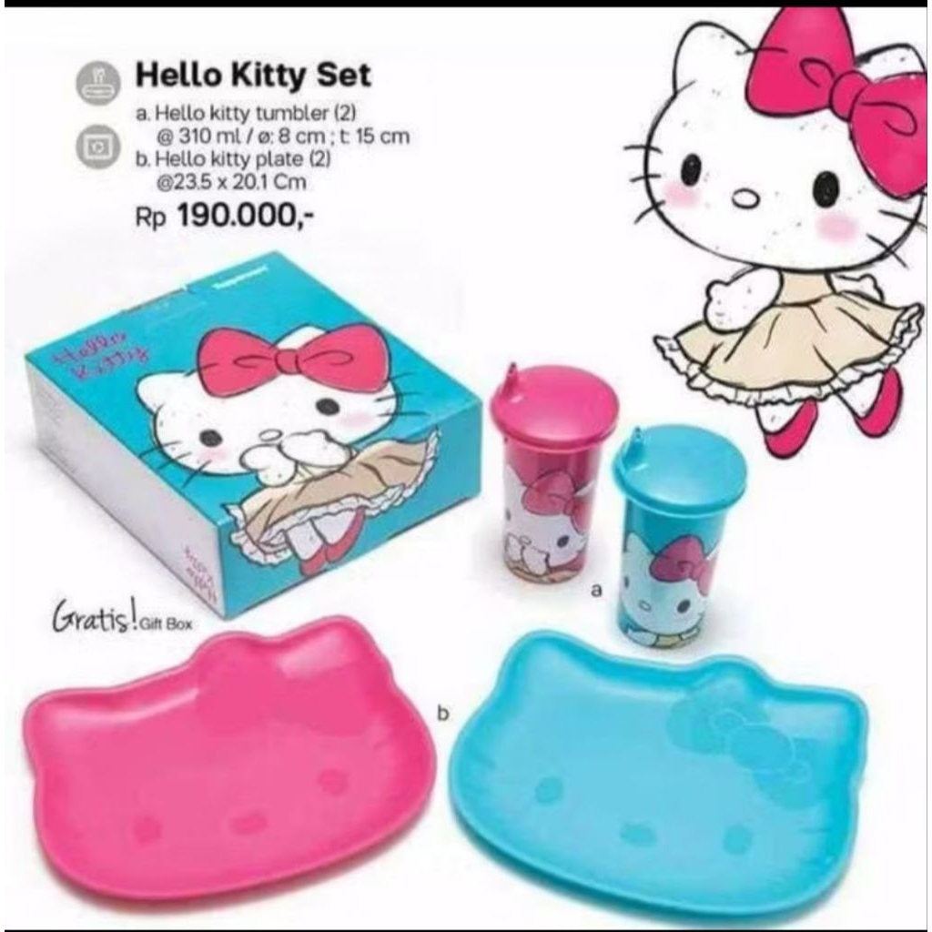 Hello Kitty Set Piring Makan & Tumbler Tupperware