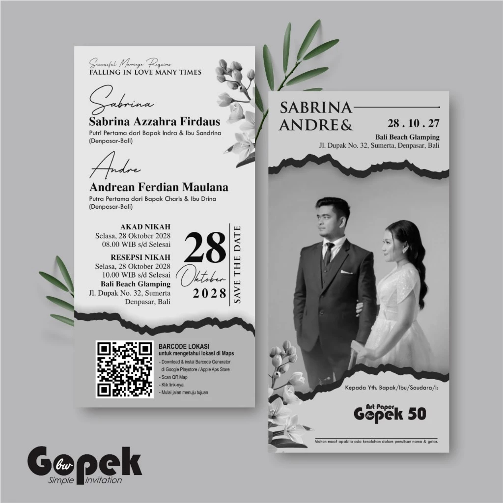 Undangan Pernikahan Murah  – Undangan Nikah Simple Gopek BW Unik - Undangan Elegan Luxuriousss