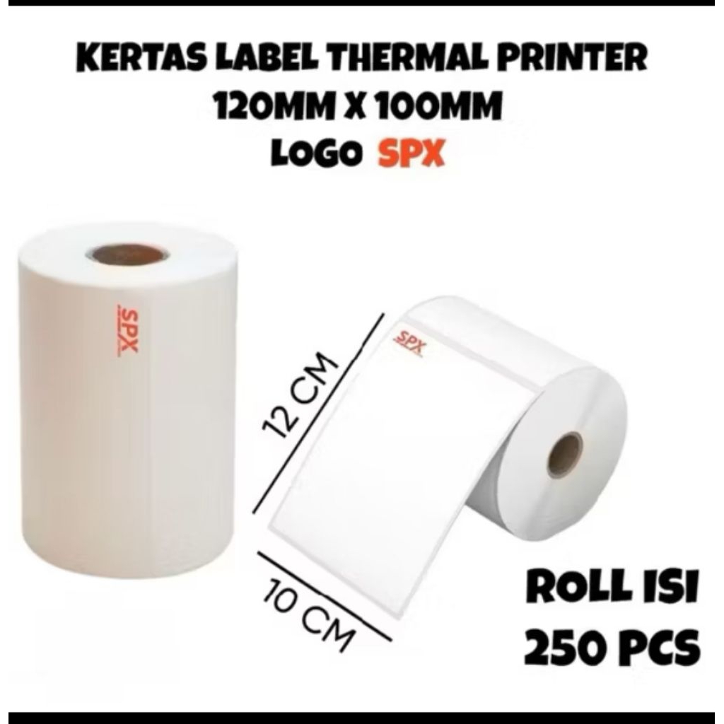 

Kertas thermal resi Barcode ukuran 100×120mm isi 250 lembar logo spx /thermal resi / barcode resi.