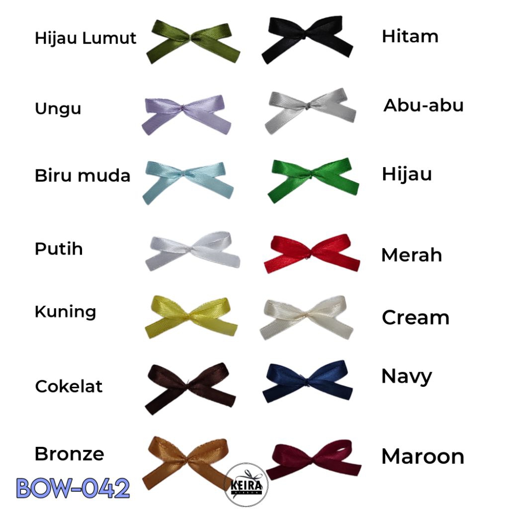 

BOW-042 pita jadi serbaguna per pack isi 25 pcs untuk aplikasi souvenir, konveksi, kado, aksesoris rambut, hampers, dll.