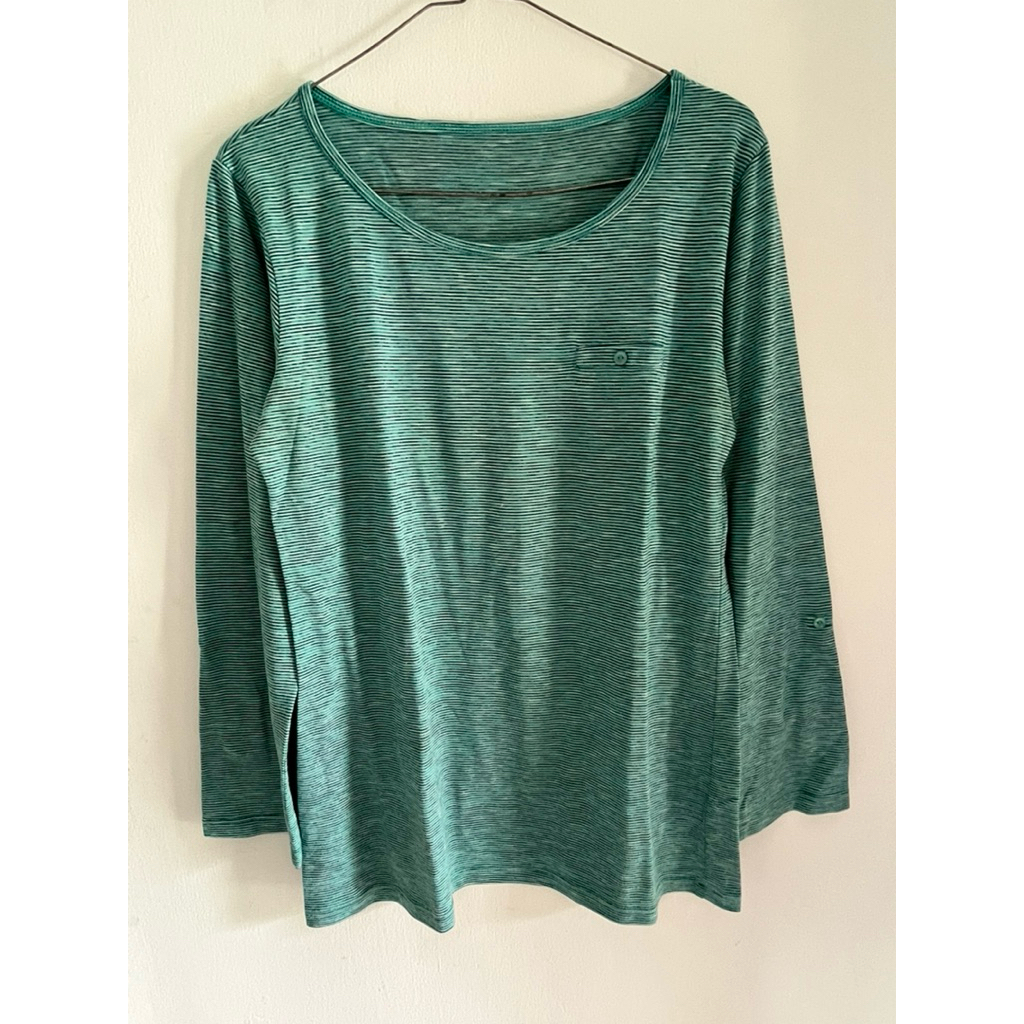 Preloved kaos lengan panjang lurik biru tosca