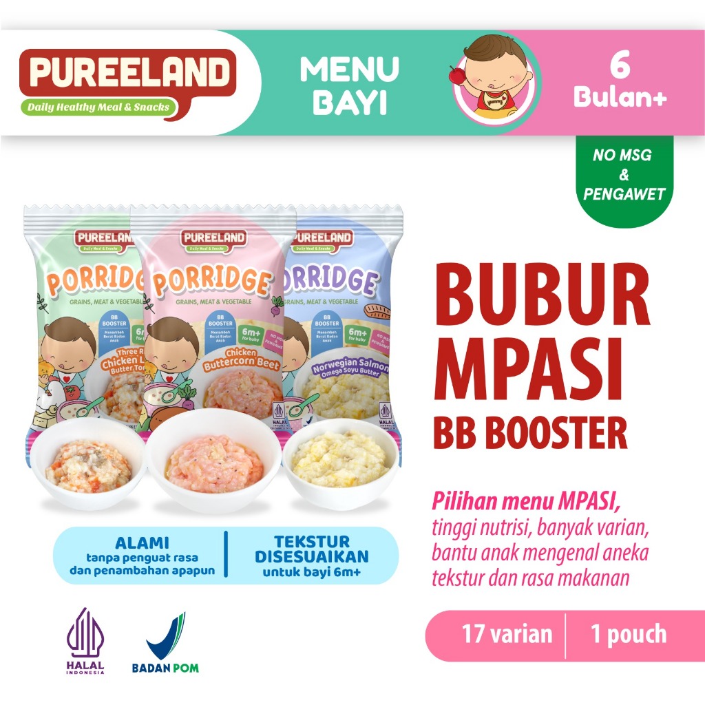 Pureeland Bubur MPASI Bayi BB Booster - Bubur Bayi Organik Lengkap untuk Penambah Berat Badan dan An