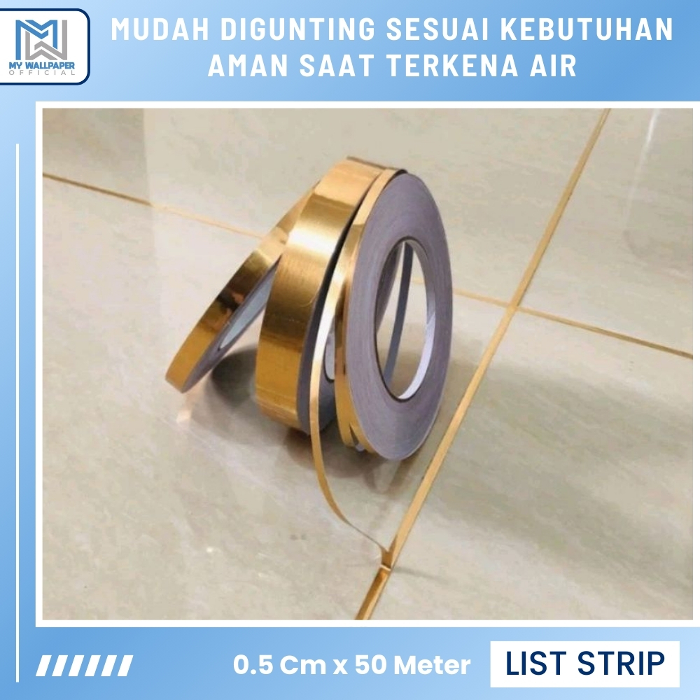 Stiker List Strip Dinding Stiker List Plat Dinding Keramik Gold Hitam Silver