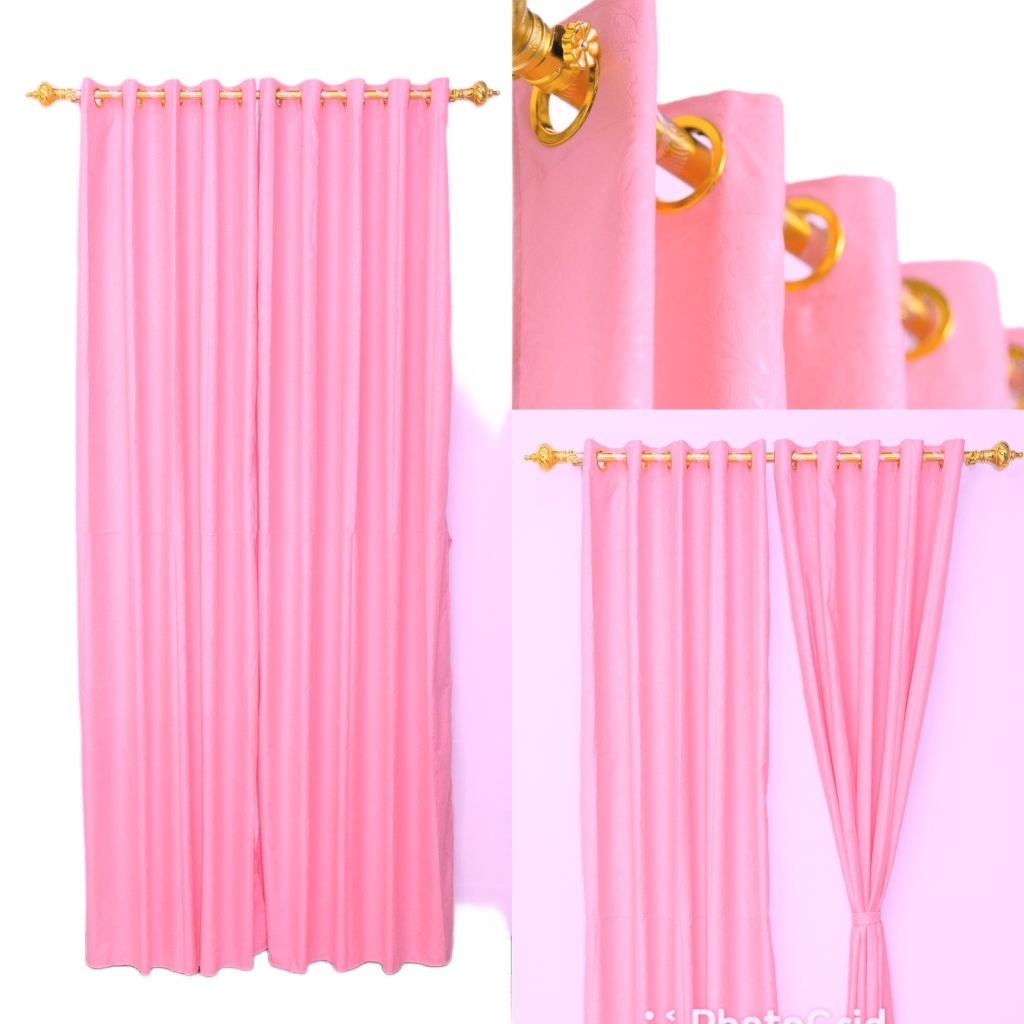 Gorden Pintu Dan Jendela Minimalis Smokring Polos Embos Pink