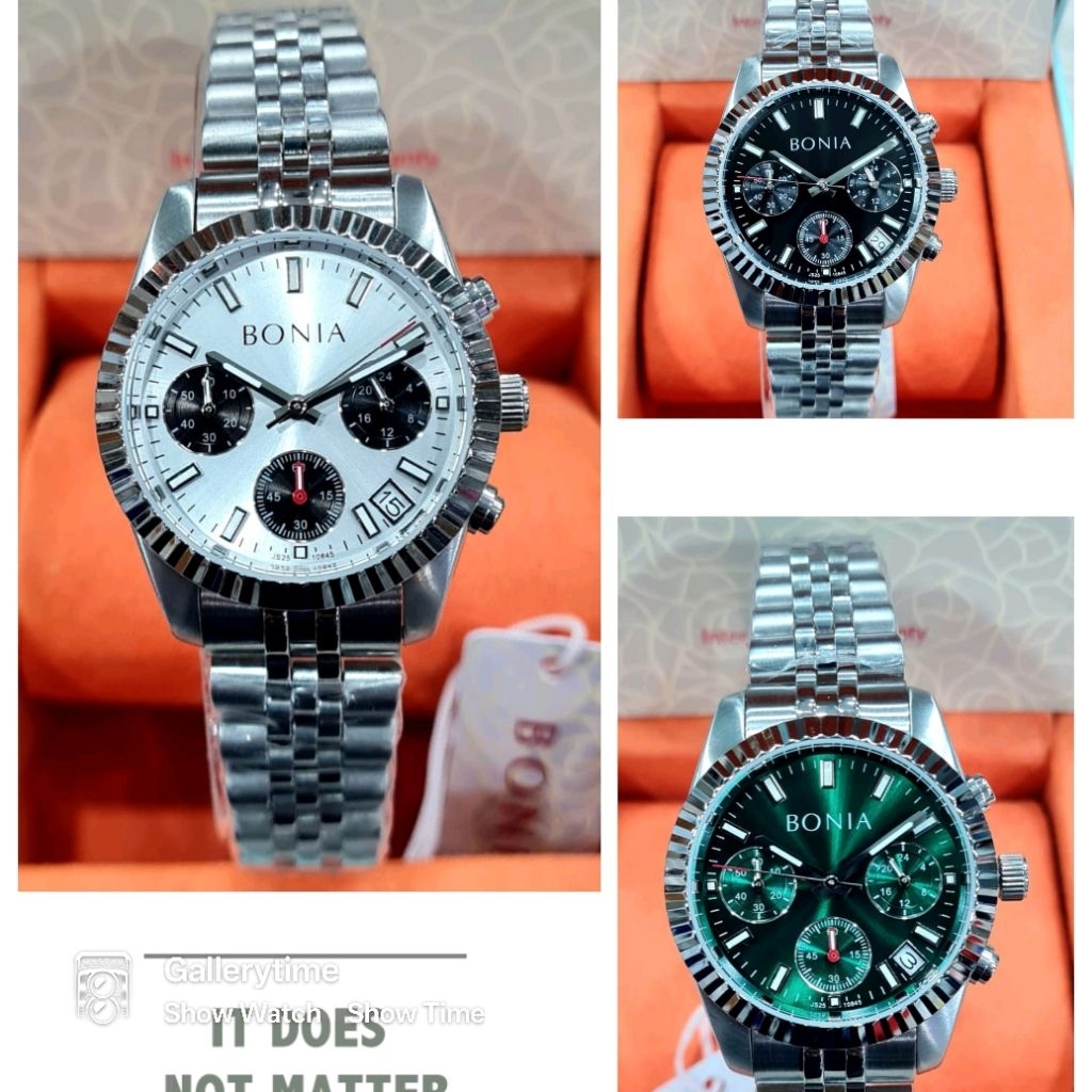 Bonia Collection Strap Jubile BNB 10845 Full Silver Original, Jam Tangan Wanita Chrono Aktif