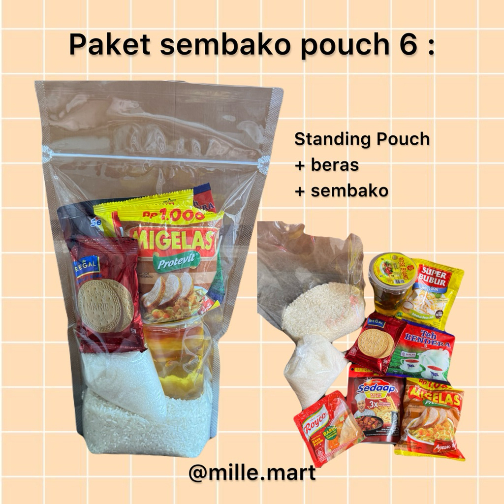 

PAKET SEMBAKO STANDING POUCH 6 - SEMBAKO Tas atau box / parcel sembako murah/ paket sembako lebaran/bingkisan makanan rumah/ paket panti asuhan/ paket medan sembako/pouch sembako