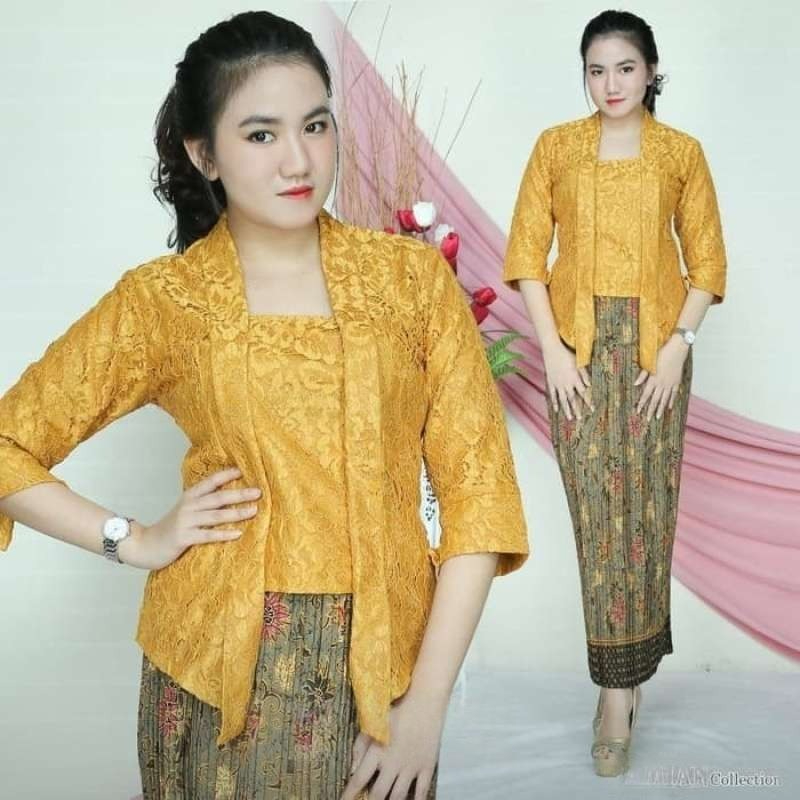 Kebaya Wisuda Kutubaru Kartini Gold/Setelan Kebaya Brokat Modern Aneka Pilihan Warna Cantik Lainnya