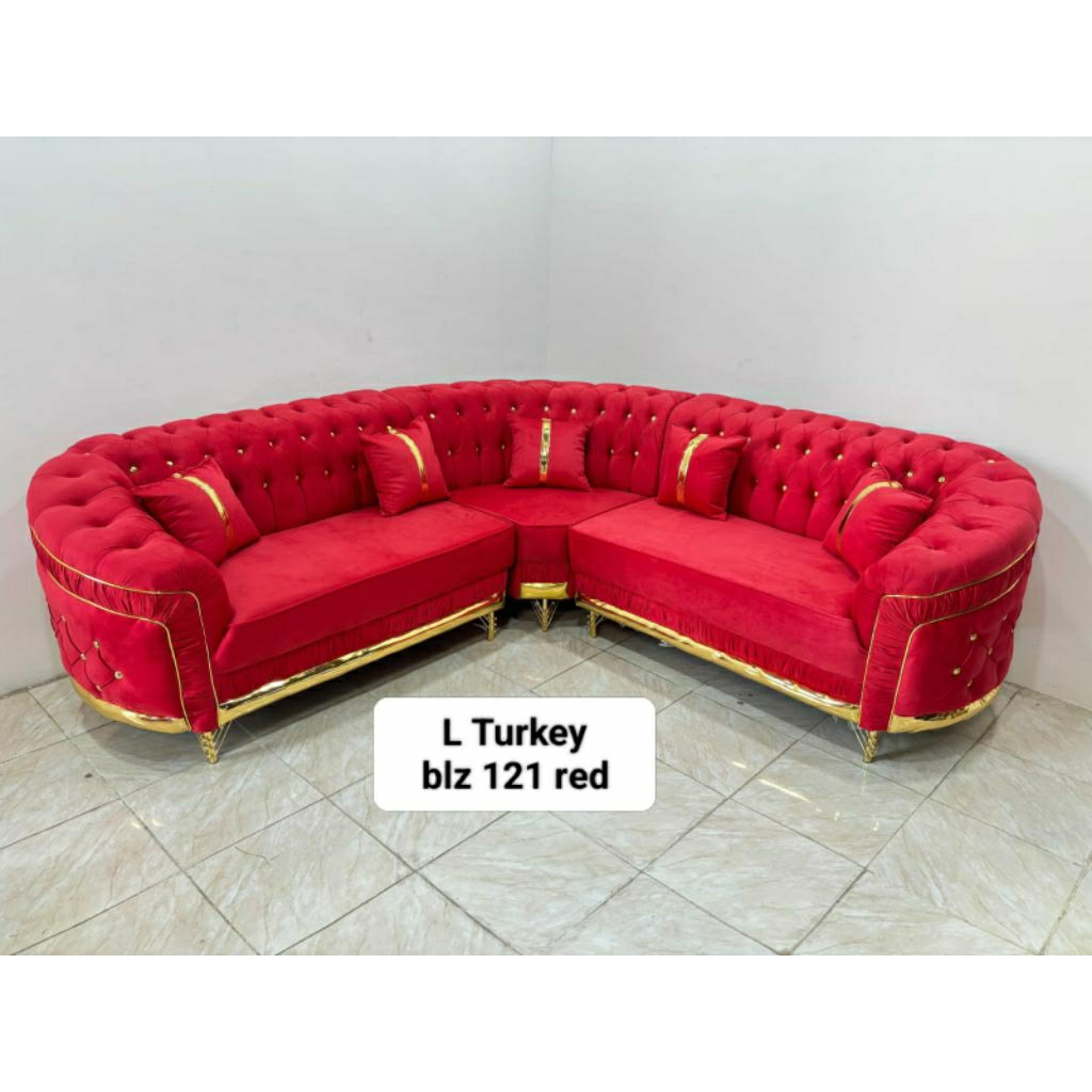 Sofa L Turkey - Sofa L Bludru Minimalis - Sofa Medan