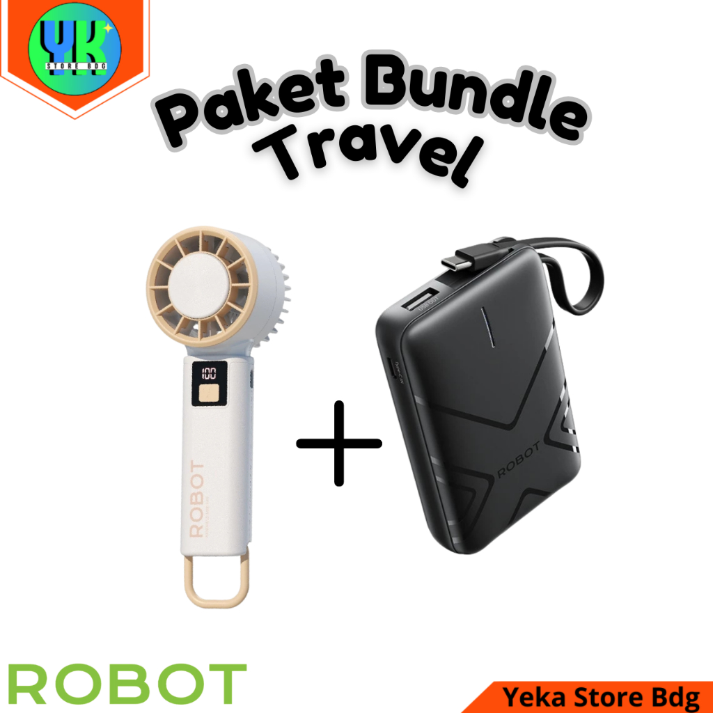 [PAKET BUNDLE TRAVEL] Powerbank Robot RT17 10000MAH Fast Charging With Kipas Robot RT-HF01 100% Prem