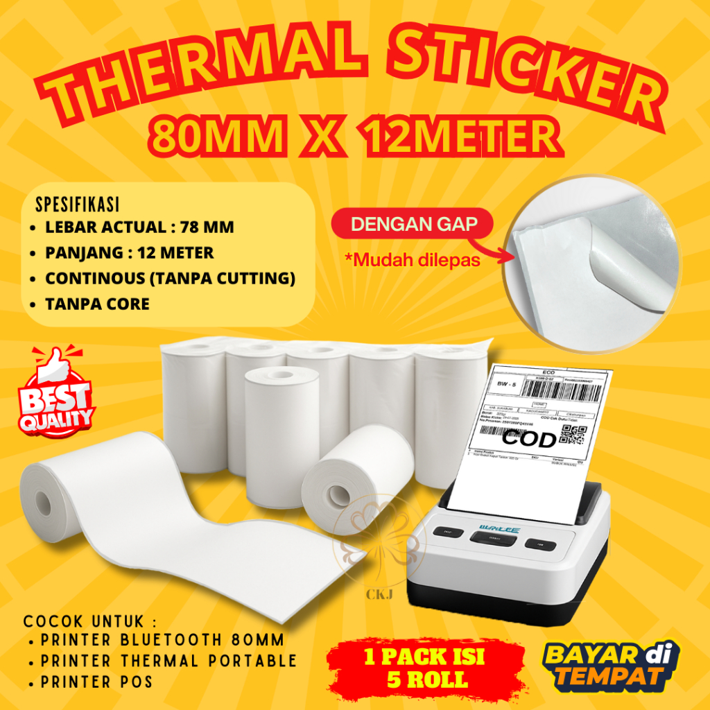 

KERTAS STIKER THERMAL 80MM X 12 METER CONTINOUS LABEL THERMAL RESI