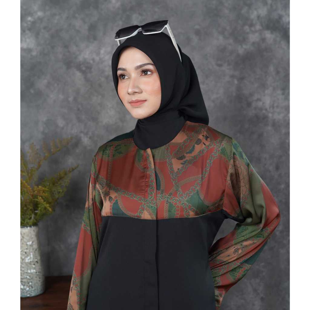 [NEW ARRIVAL] Soraya - Gamis Dress Muslim Hitam Kombinasi Premium Motif by Fatma Muslim Store
