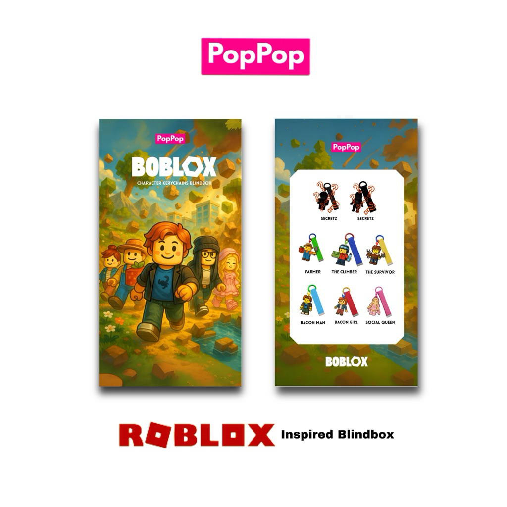 Viral Roblox Inspired Boblox Blind Box Keychain Misteri Bacon girl , Bacon Boy, Grow A garden, 99 ni