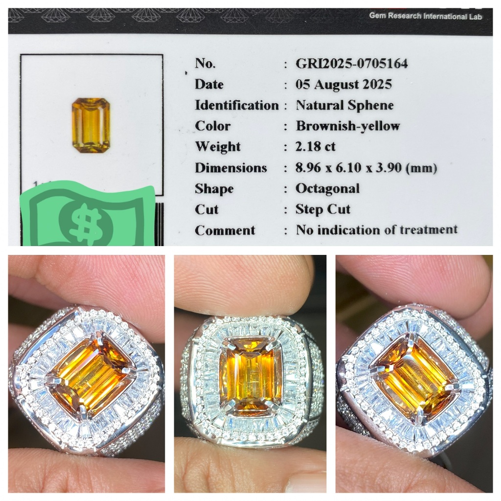 Natural 2.18ct rainbow sphene brutal luster memo gri