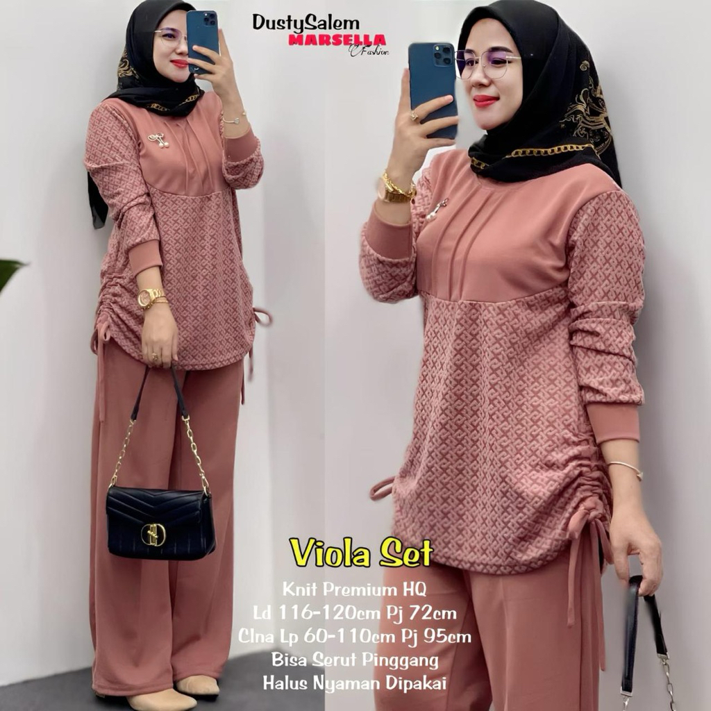setelan kaos wanita kekinian viola one set knit wanita
