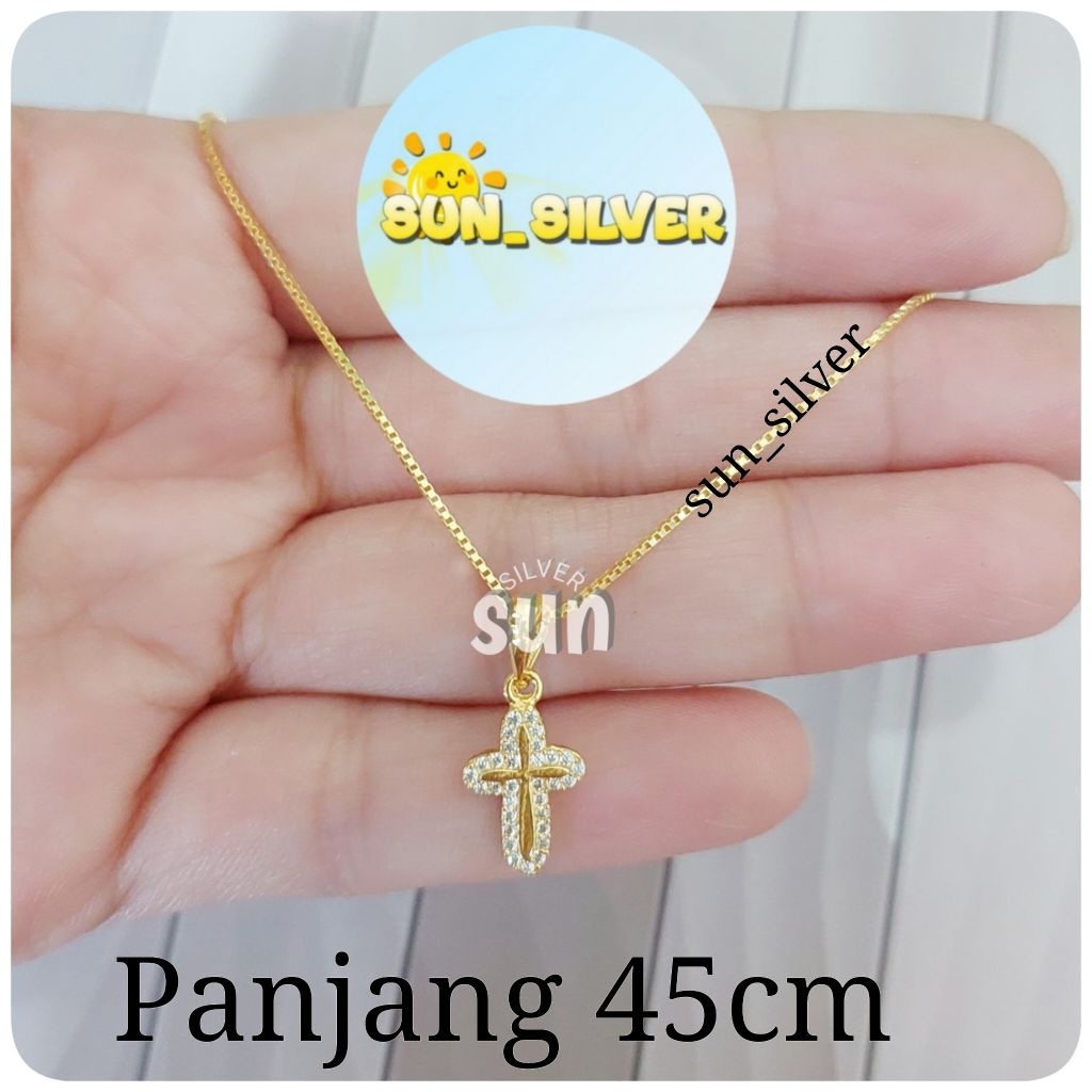 KALUNG SALIB ITALY PERAK 925 S925 ASLI LAPIS EMAS KUNING SET GOLD 31