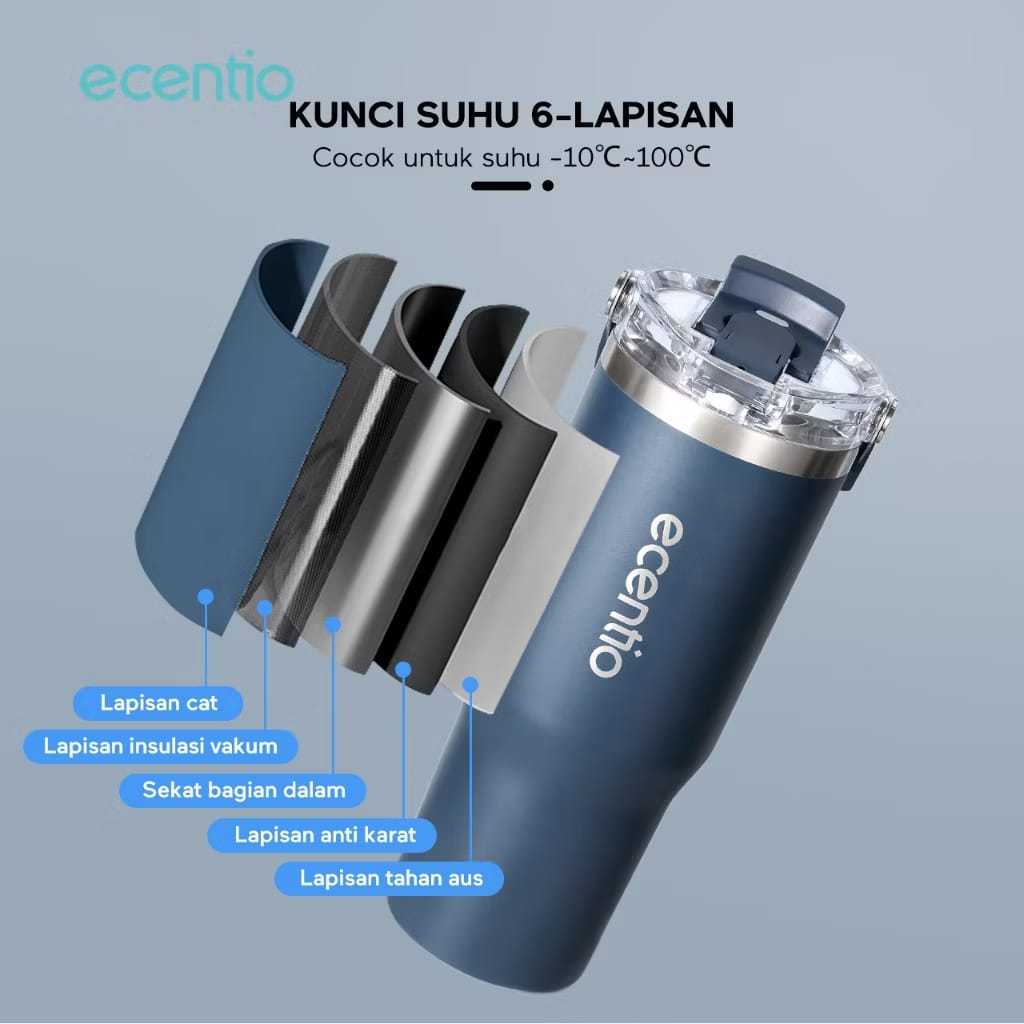 ecentio tumbler 900ml original botol minum stainless steel 304 anti bocor + sedotan
