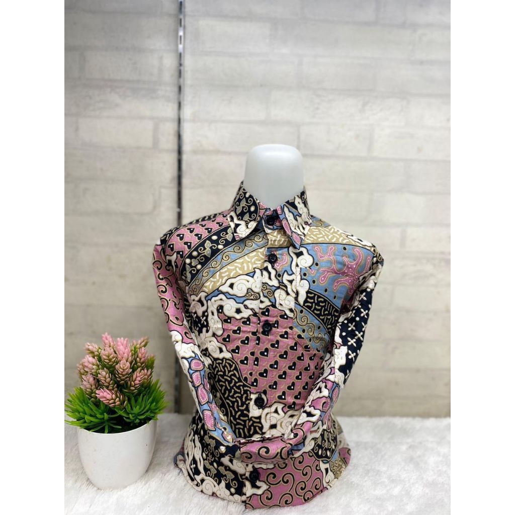 Batik Anak laki-laki lengan panjang warna Dusty pink/merah muda