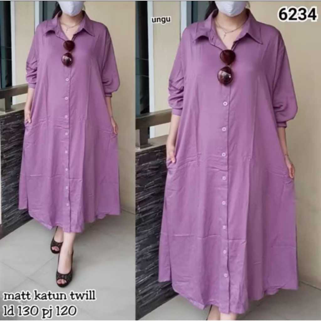 Dress kancing Depan hidup//Dress tunik Nidia full kancing premium/Tunik polos Leher kerah kekinian