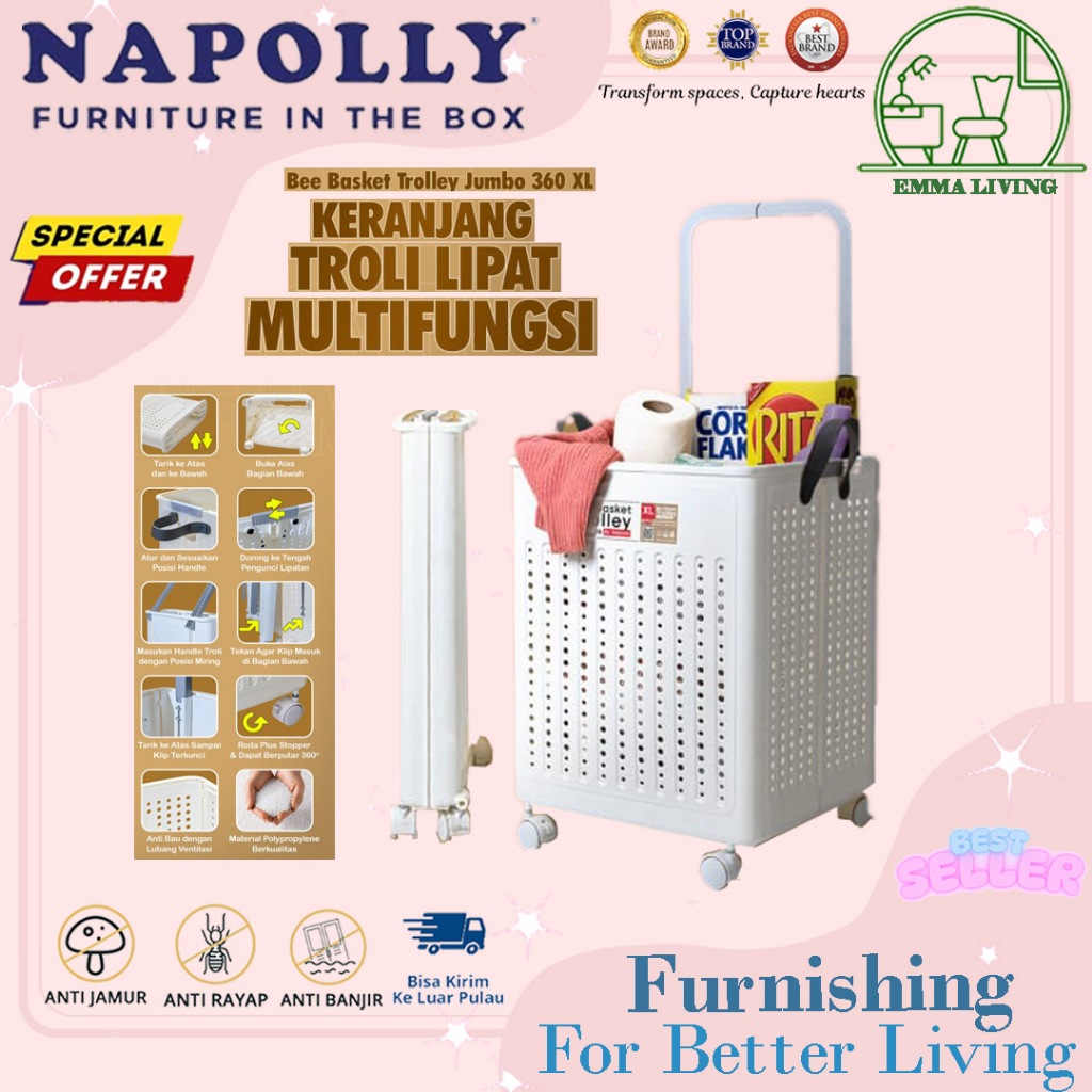 KERANJANG/TROLLEY/TAS/ TEMPAT PLASTIK SERBAGUNA DENGAN RODA