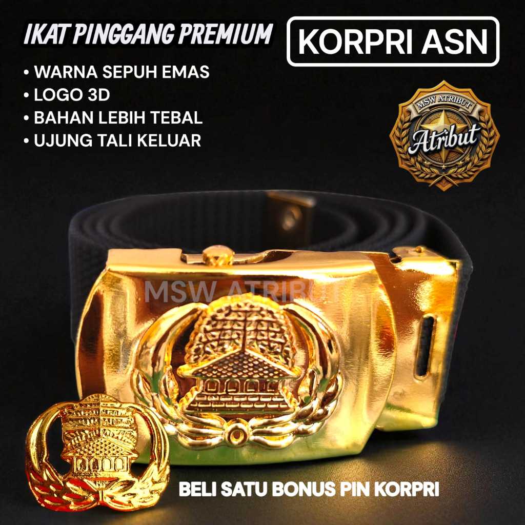 (PREMIUM) Ikat pinggang KORPRI ASN PREMIUM / Sabuk KORPRI PNS / kopel gesper kuningan BONUS PIN KORP
