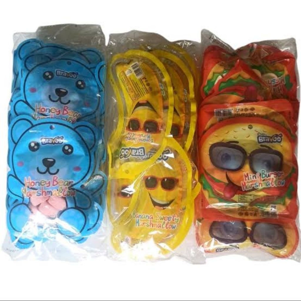 

BRAVO MARSHMALLOW KARAKTER BURGER | BANANA | HONEY BEAR NETTO 1 PACK ISI 10 PCS