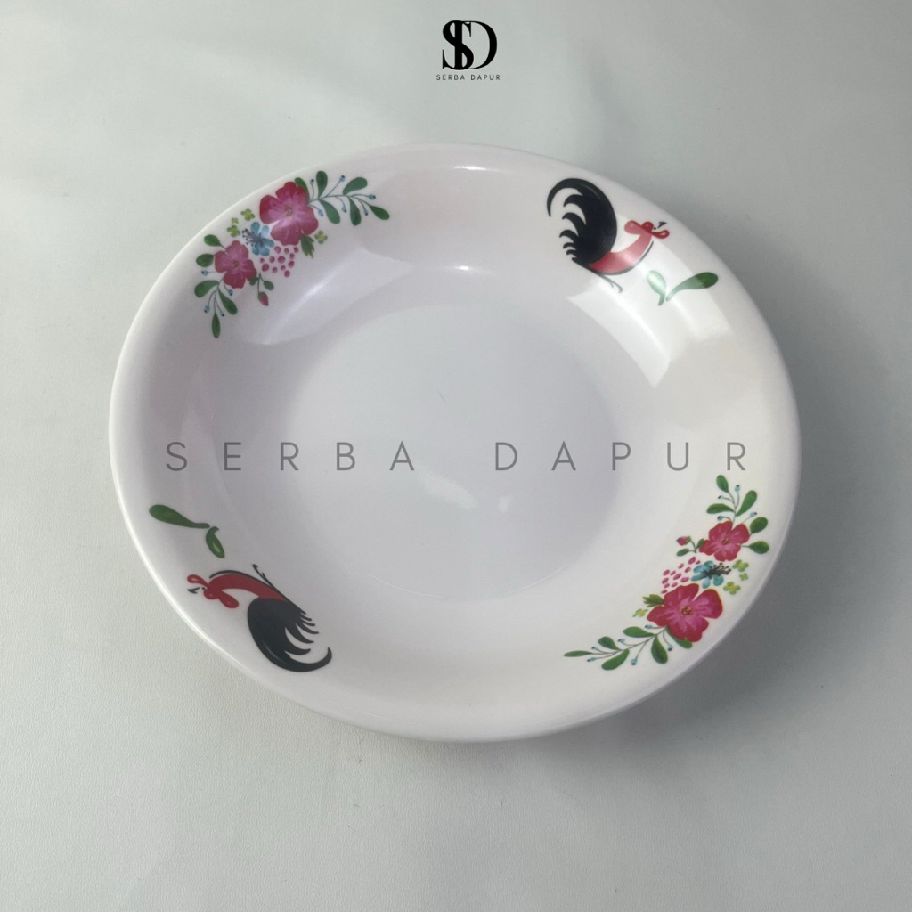 ( 6pcs / 1lusin ) Piring Melamin Cekung Ayam Jago 23cm SINGASINGI, Piring Makan Melamine Ayam Jago