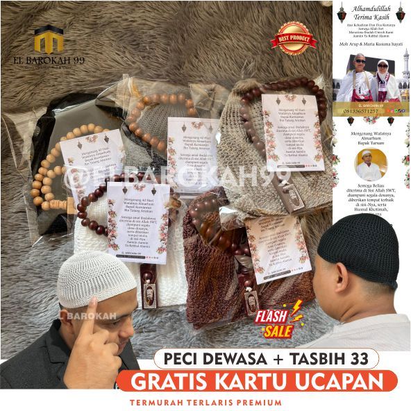 ELBAROKAH99 Peci Rajut Dewasa Putih Peci Rajut Hitam