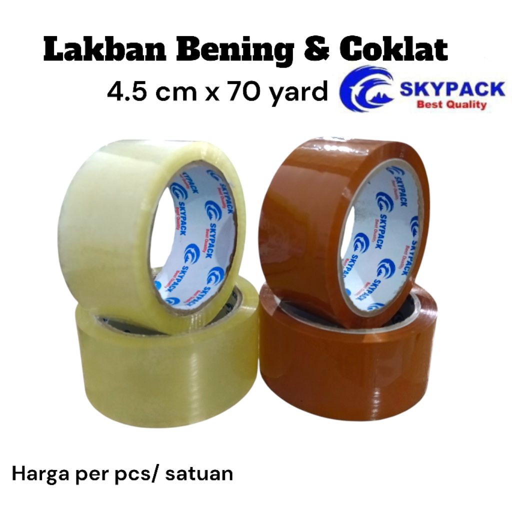 

Lakban Skypack Bening Dan Coklat UK. 4.5 cm x 70 y Isolasi Bening Dan Coklat 45 mm x 70 yard