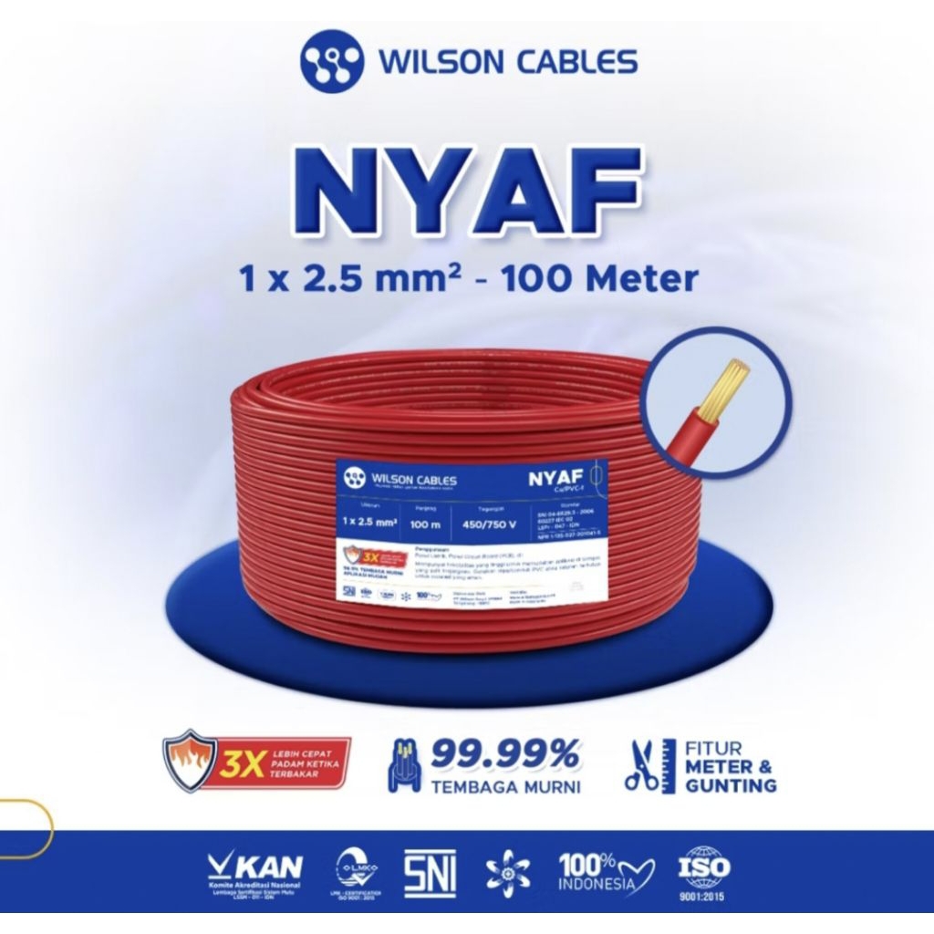Kabel NYAF Wilson 3MM X 1Meter Serabut Tembaga