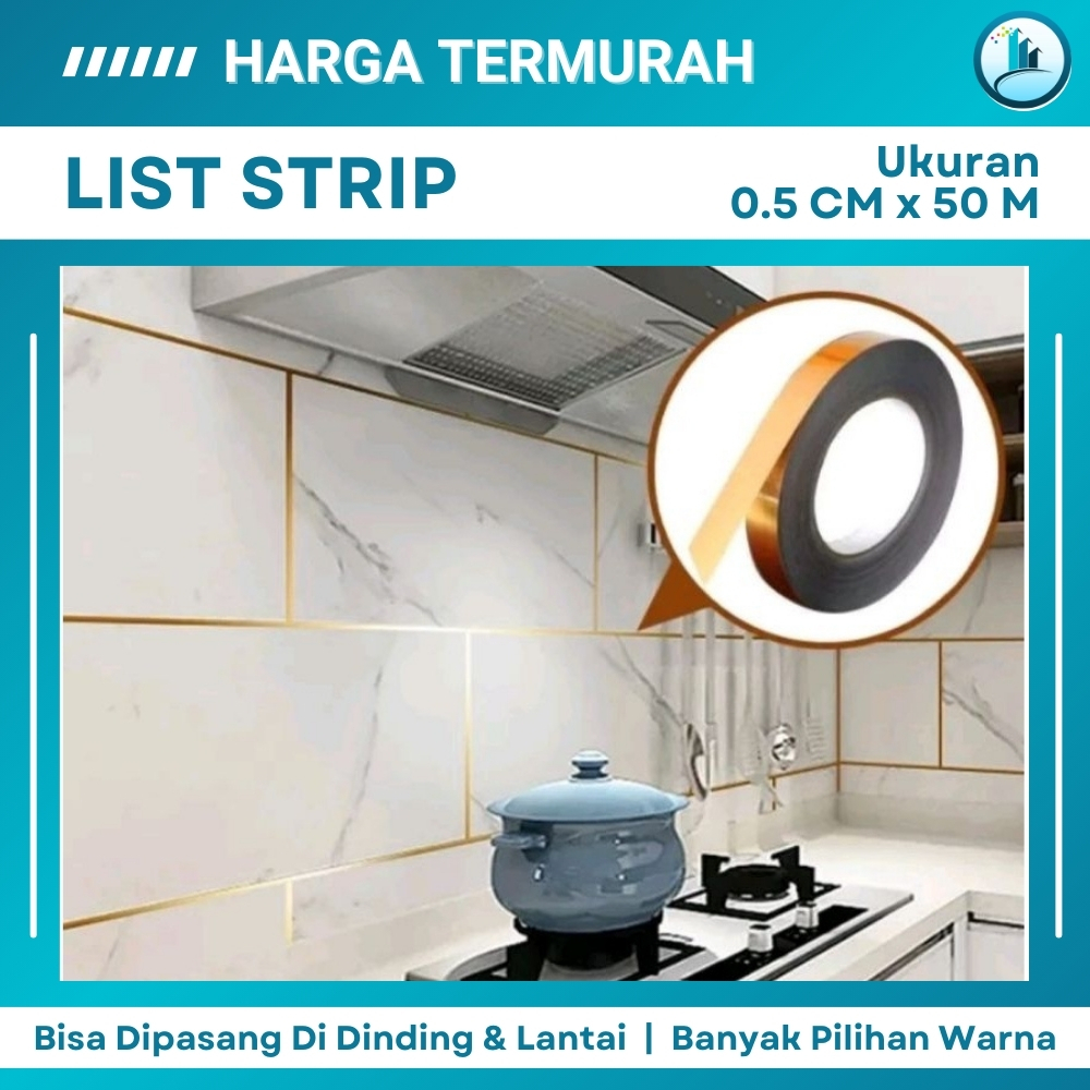 Stiker List Strip Dinding Stiker List Plat Dinding Keramik Gold Hitam Silver