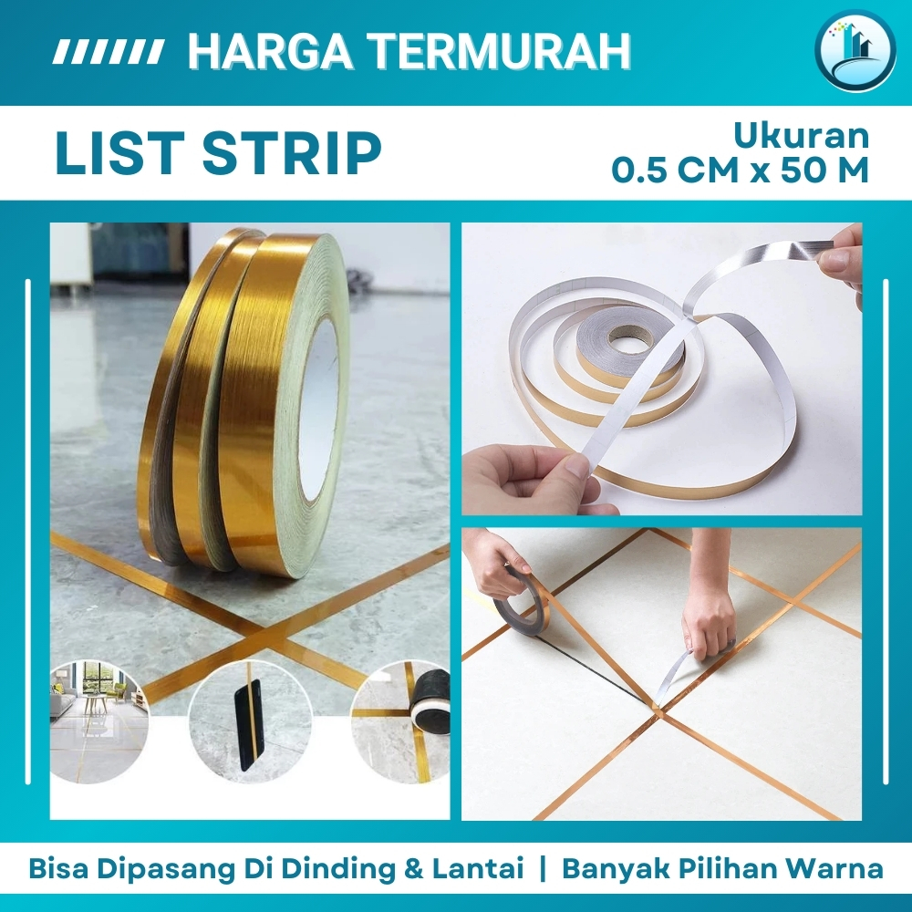 Stiker List Strip Dinding Stiker List Plat Dinding Keramik Gold Hitam Silver