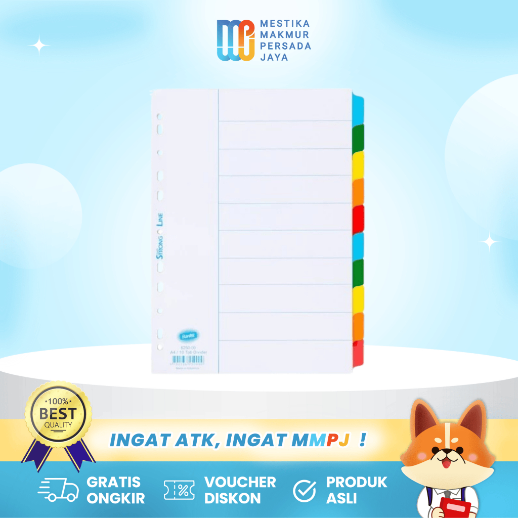 

Bantex Kertas Pembatas Binder A4 PP Reinforced Tabs Divider Warna Cerah 6250 00