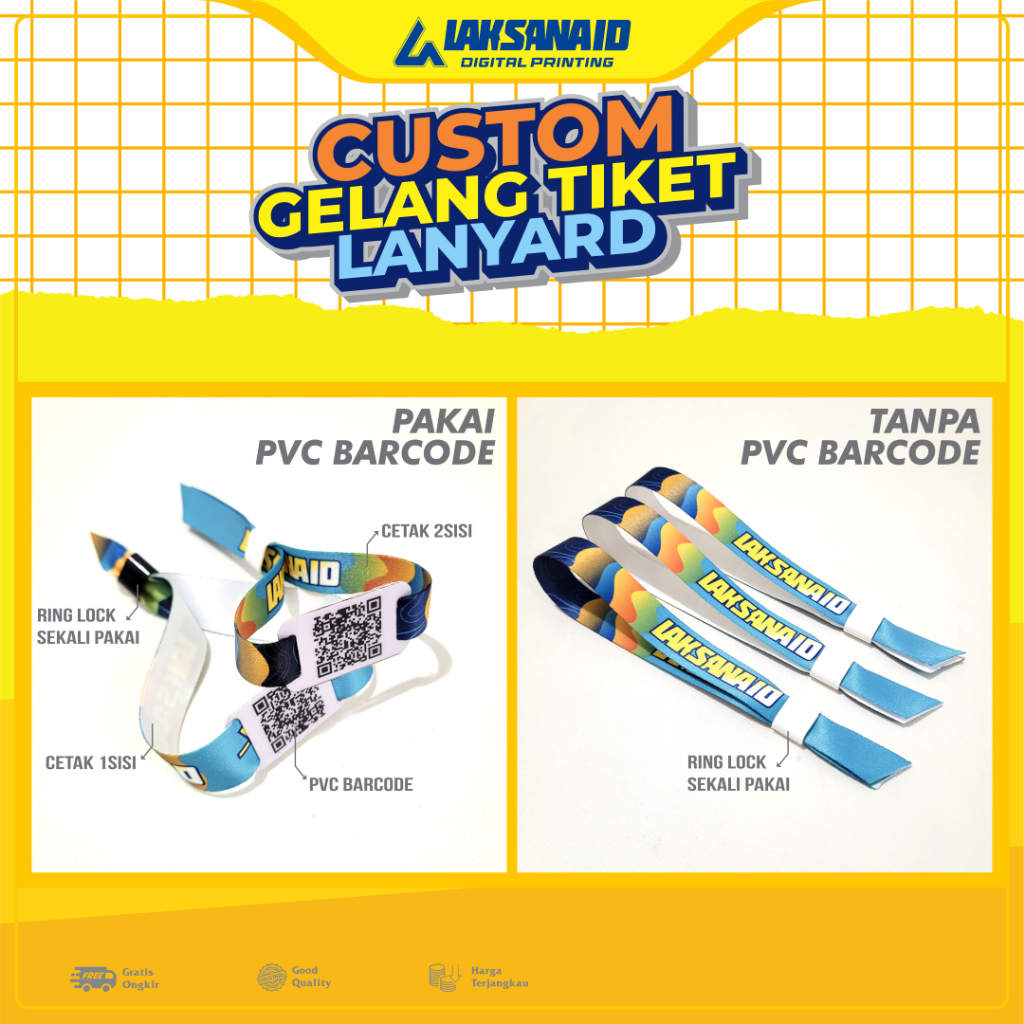 

CUSTOM GELANG TIKET LANYARD EVENT KONSER PARTY DENGAN PVC BARCODE