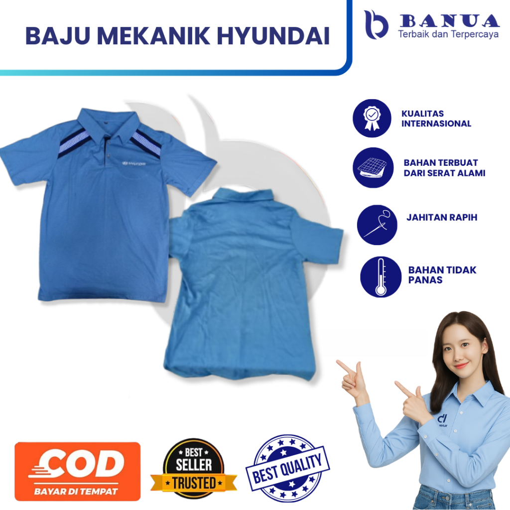 Baju Polo mekanik hyundai | Kaos mekanik hyundai  | Kaos Biru Muda  | Kaos polo Biru Muda