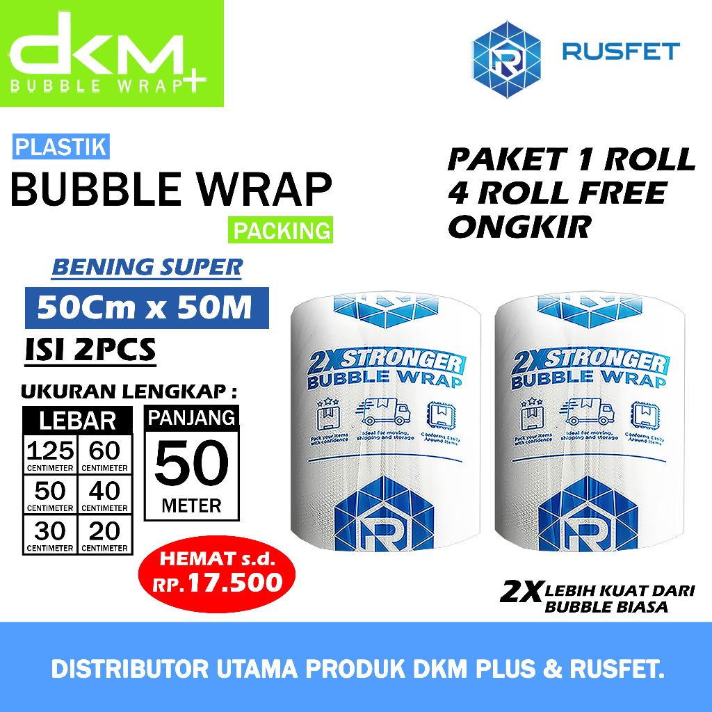 

Bubble Wrap Bening Super DKM Plus Premium Quality Termurah Plastik Bubblewrap Packing Online Shop 50cm x 50m Paket 1 Roll