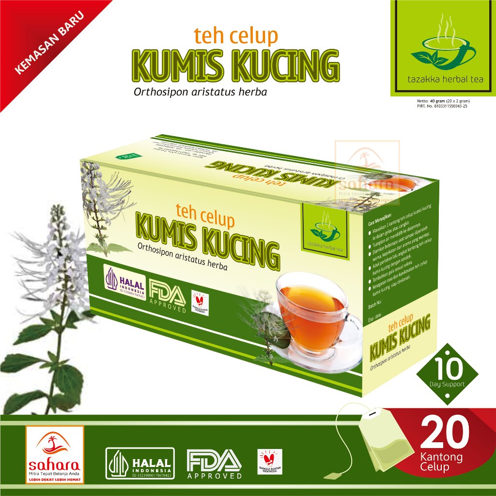 

TEH KUMIS KUCING TAZAKKA KEMASAN TEH CELUP ISI 20 Kantong/ ASLI ORIGINAL / HALAL MUI ,BPOM