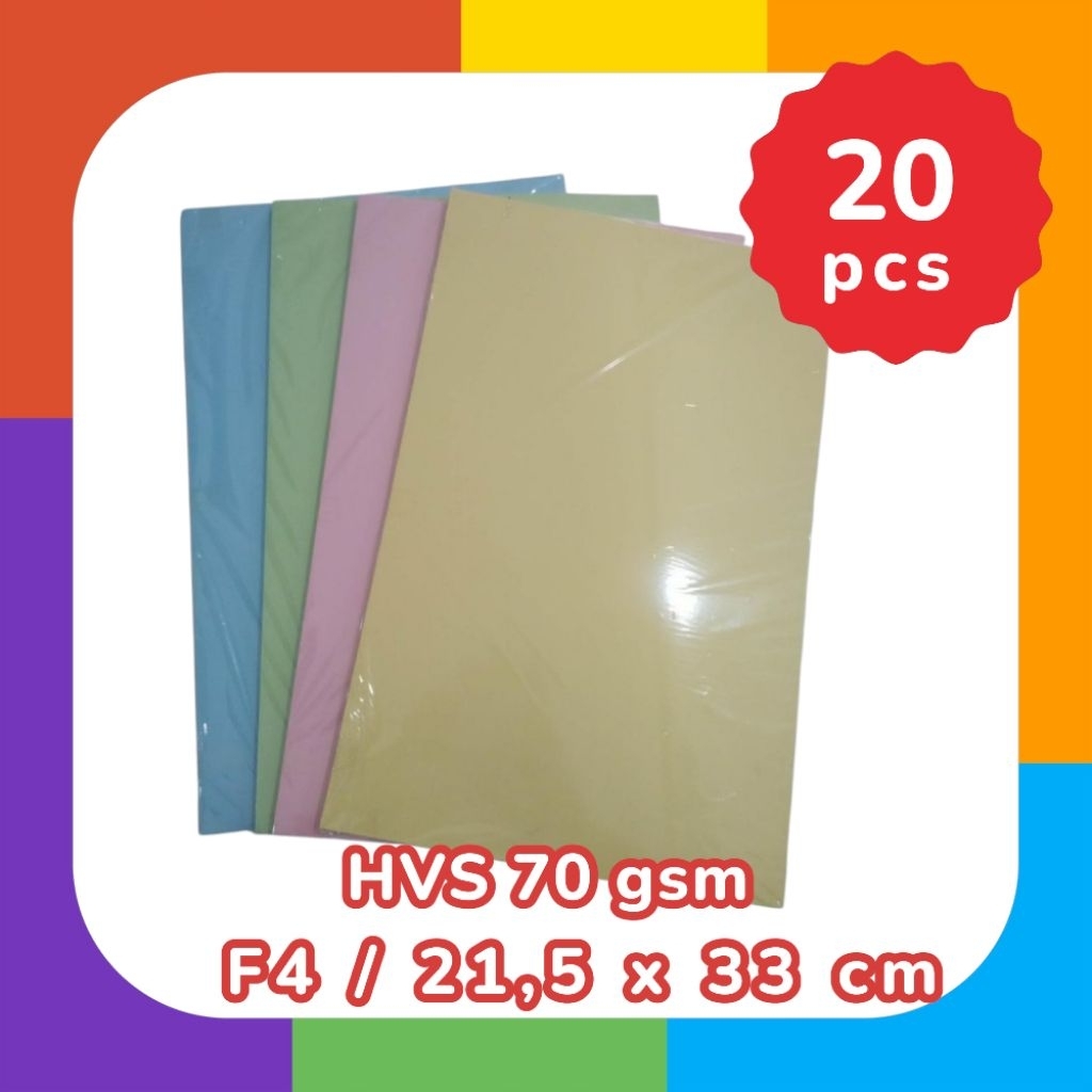 

KERTAS HVS WARNA [20pc] 70 gsm ukuran F4 21,5x33 cm