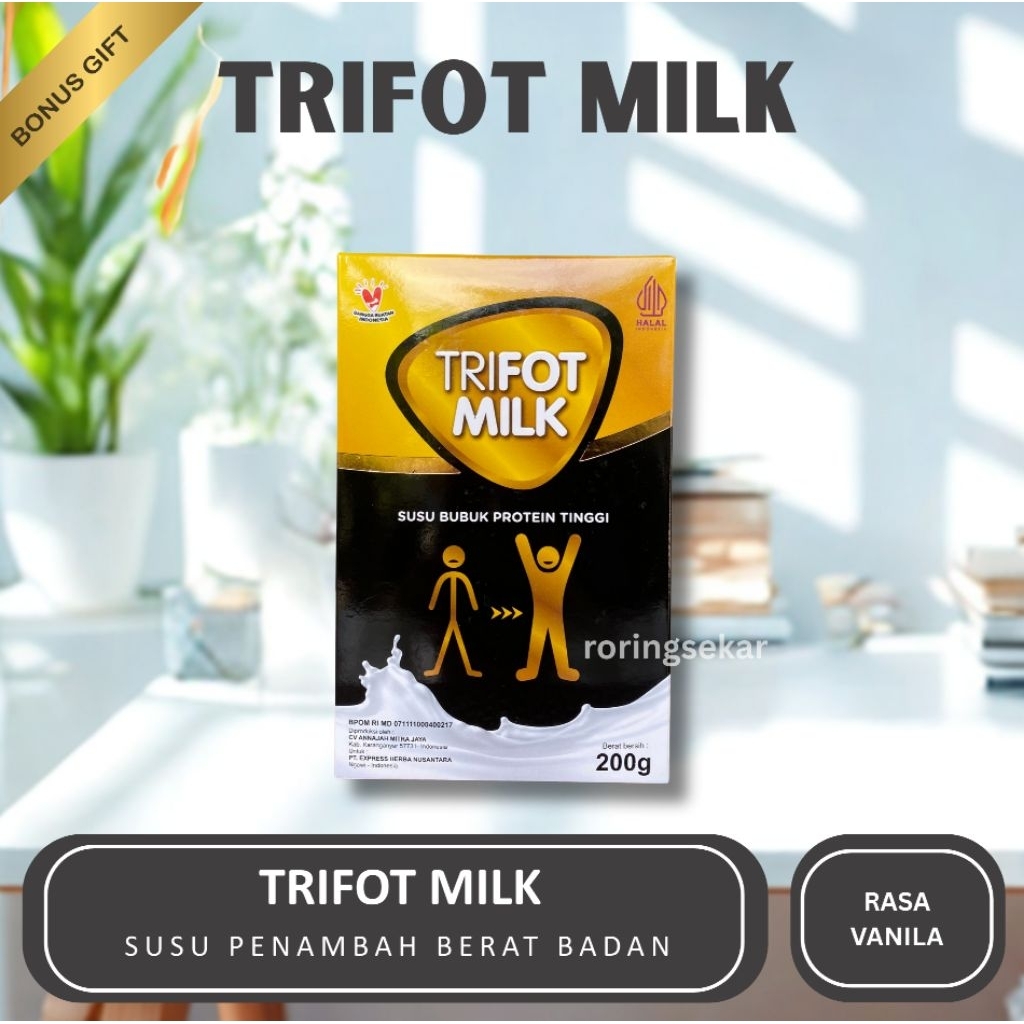

TRIFOT MILK - Susu Bubuk Protein Tinggi Penambah Berat Badan (Rasa Vanila) 200 Gram