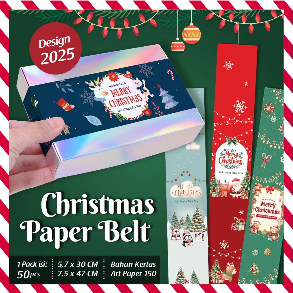 

[Isi 50] Paper Belt Christmas/ Sabuk kemasan Tema Natal/ Pita Natal